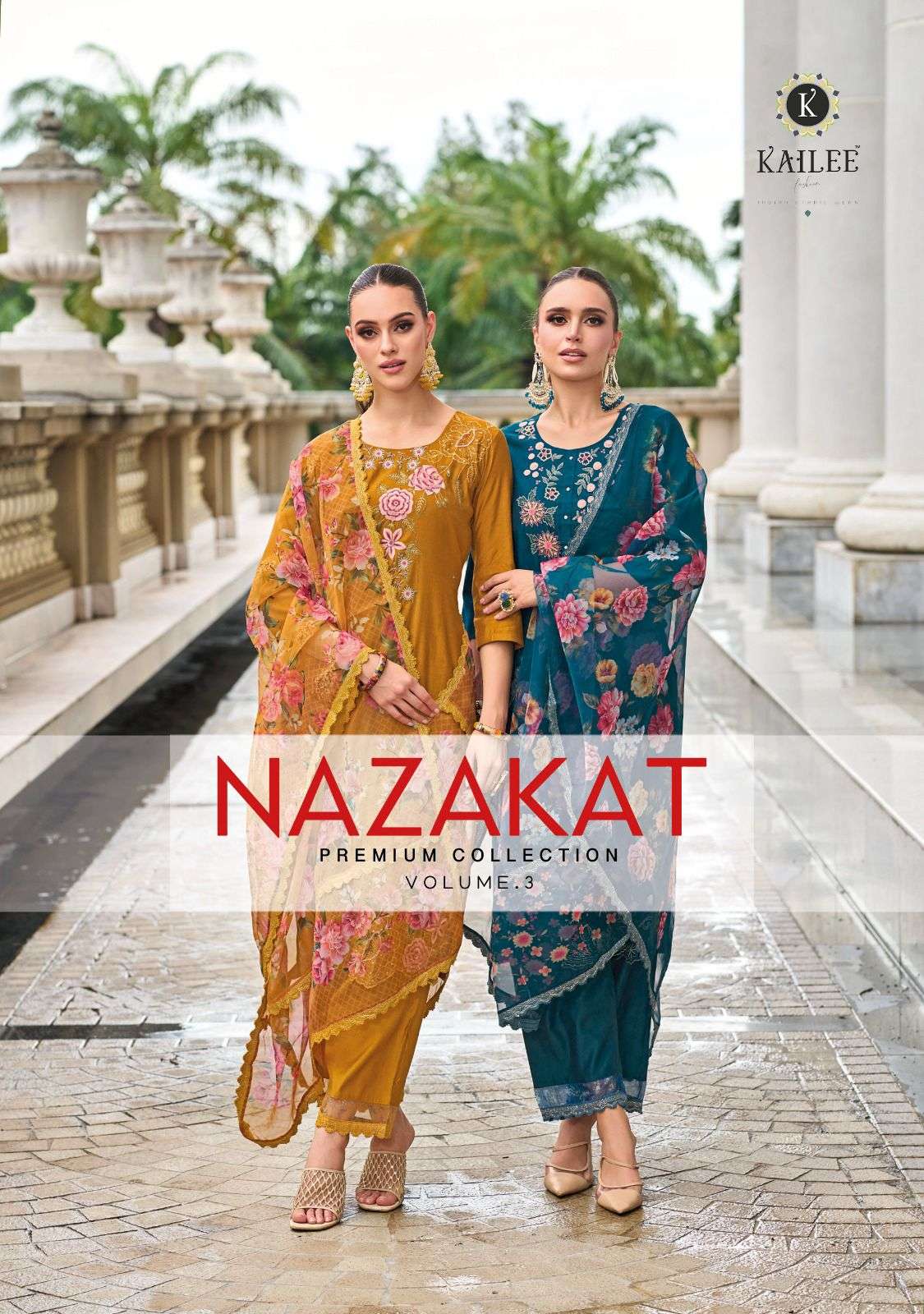 NAZAKAT VOL-3 BY KALKI FASHION 42351 TO 42355 SERIES VISCOSE STITCHED DRESSES