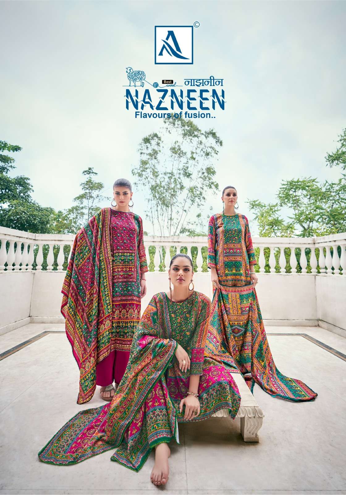 NAZNEEN BY ALOK SUITS 1338-001 TO 1338-006 SERIES VISCOSE PASHMINA PRINTED DRESSES