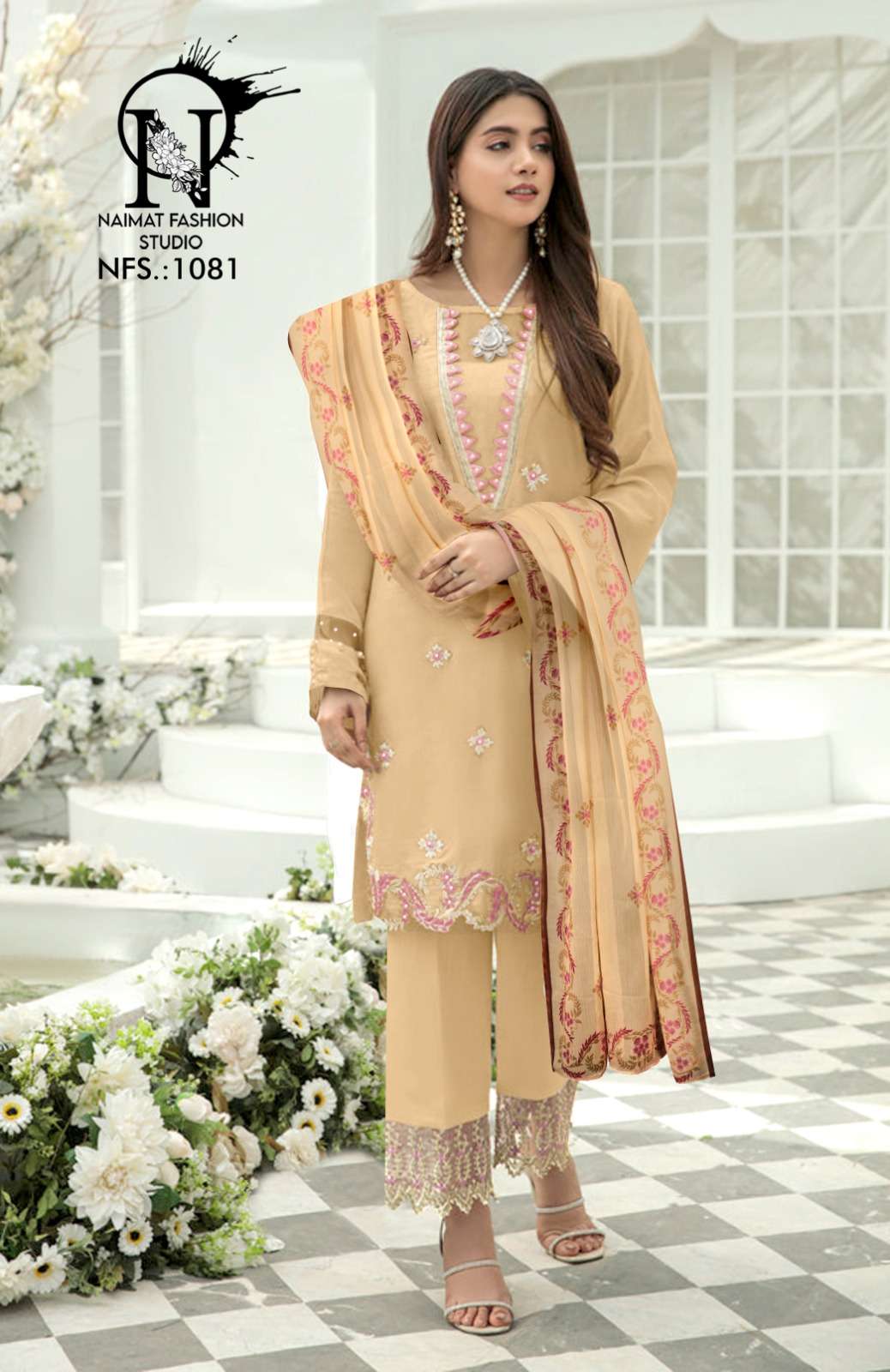 NFS-1081 HITS BY NAIMAT FASHION STUDIO PURE FAUX BLOOMING STITCHED DRESSES