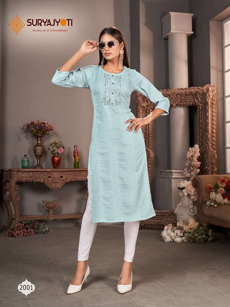 NIRJA SUNLIGHT VOL-2 BY SURYAJYOTI 1001 TO 1004 SERIES VISCOSE RAYON KURTIS