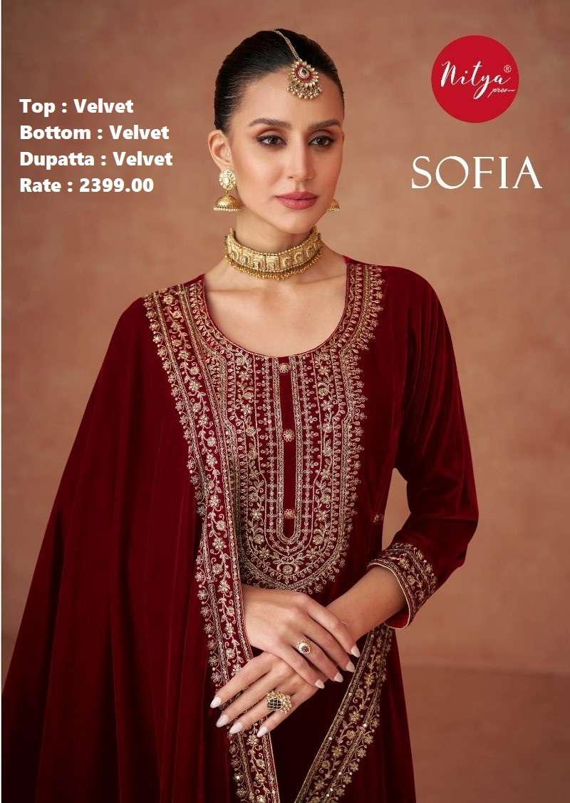 NITYA SOFIA BY LT FABRICS 1001 TO 1005 SERIES VELVET WORK DRESSES