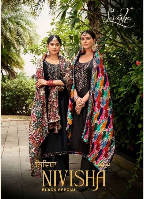 NIVISHA BLACK SPECIAL BY LEVISHA 01 TO 06 SERIES RAYON SLUB PAKISTANI PRINT DRESSES