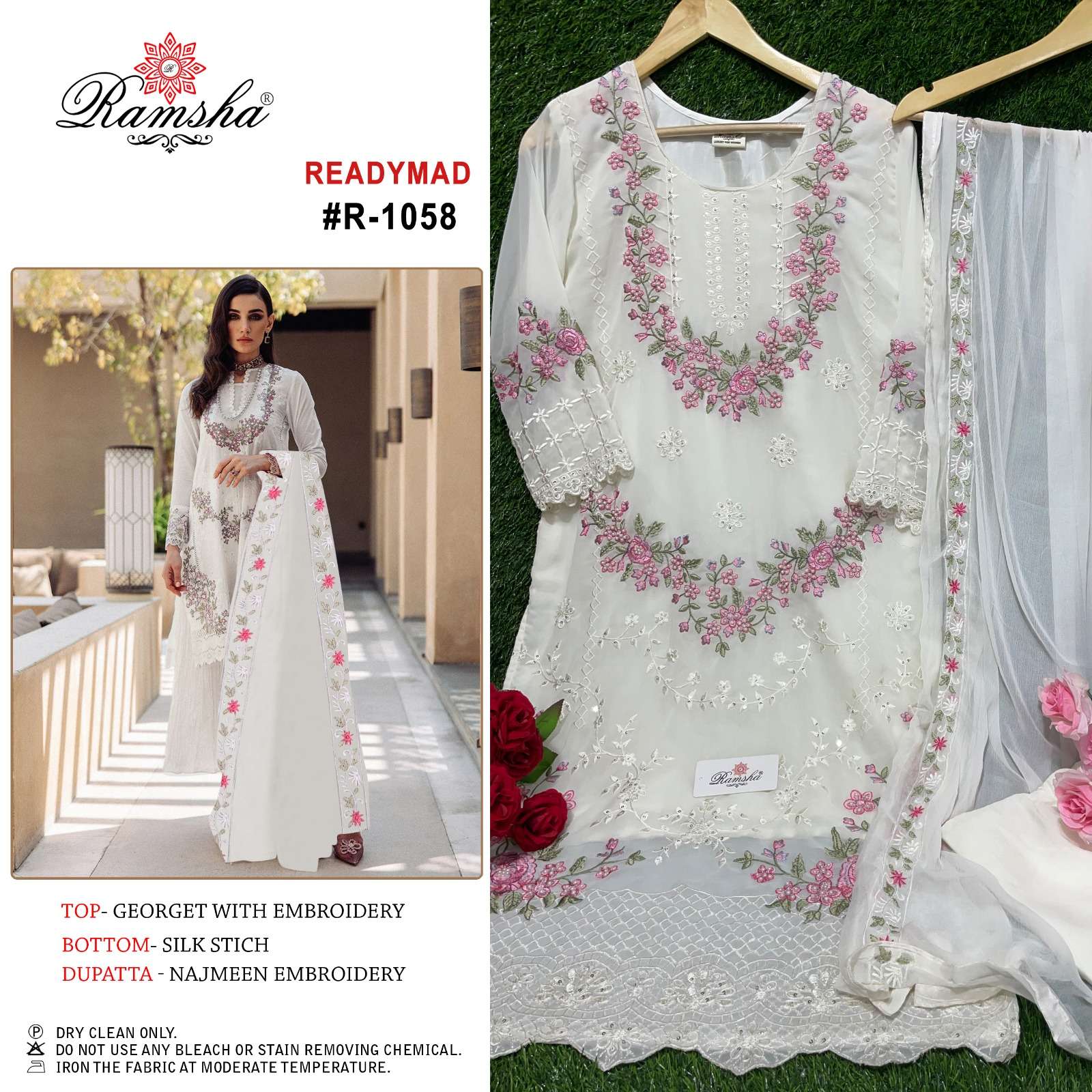 R-1058 HIT DESIGN BY RAMSHA GEORGETTE EMBROIDERY STITCHED PAKISTANI DRESS