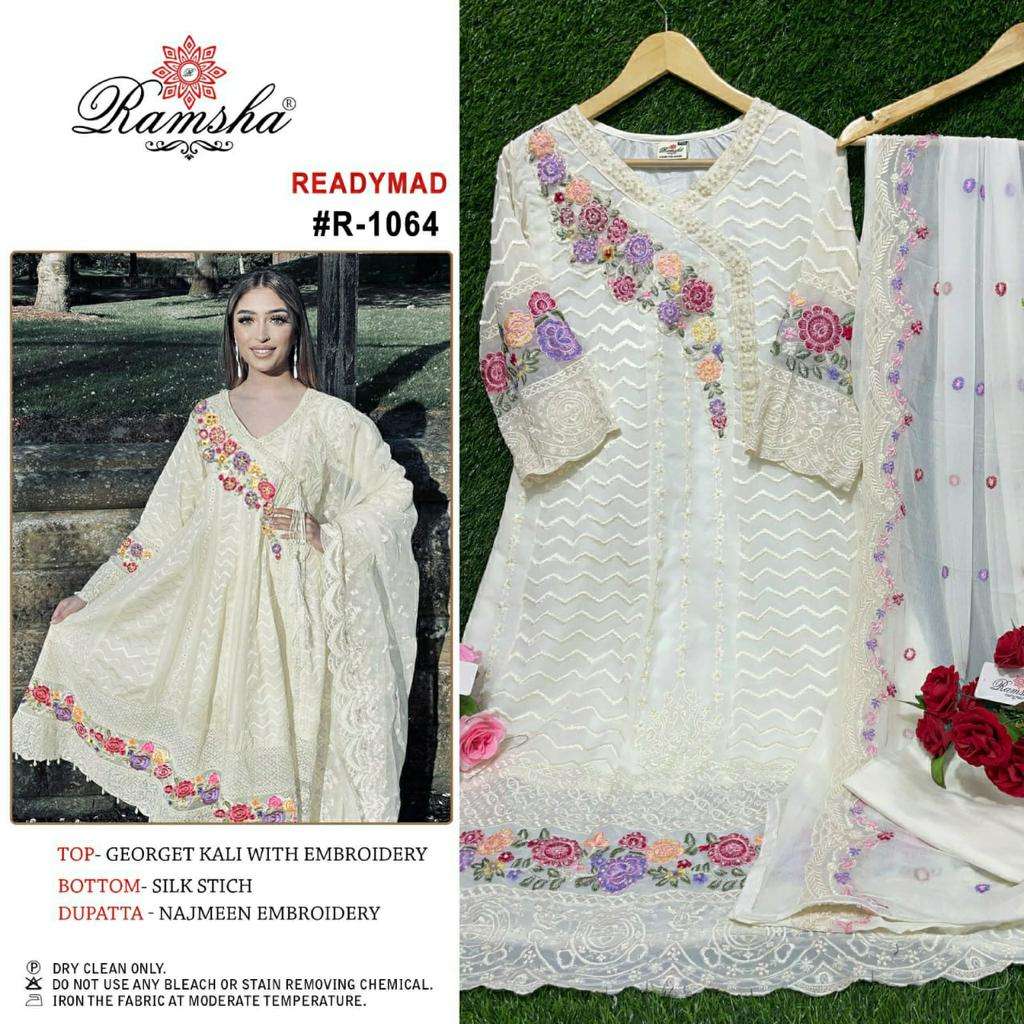 R-1064 HIT DESIGN BY RAMSHA GEORGETTE EMBROIDERY STITCHED PAKISTANI DRESS