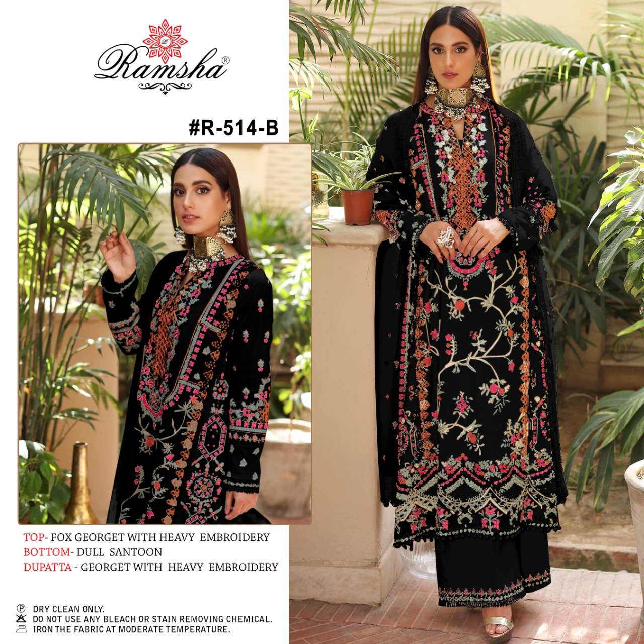 R-514 COLOURS BY RAMSHA GEORGETTE EMBROIDERY PAKISTANI DRESS