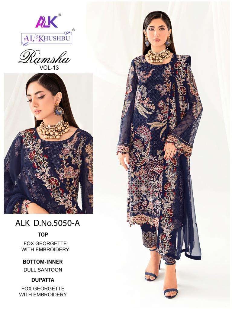 RAMSHA VOL-13 BY AL KHUSHBU 5050-A TO 5050-D GEORGETTE EMBROIDERY PAKISTANI DRESS