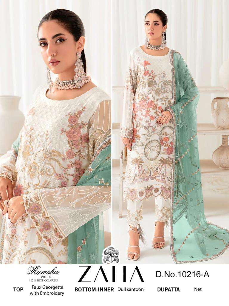 RAMSHA VOL-14 BY ZAHA 10216-A TO 10216-D SERIES GEORGETTE PAKISTANI DRESSES