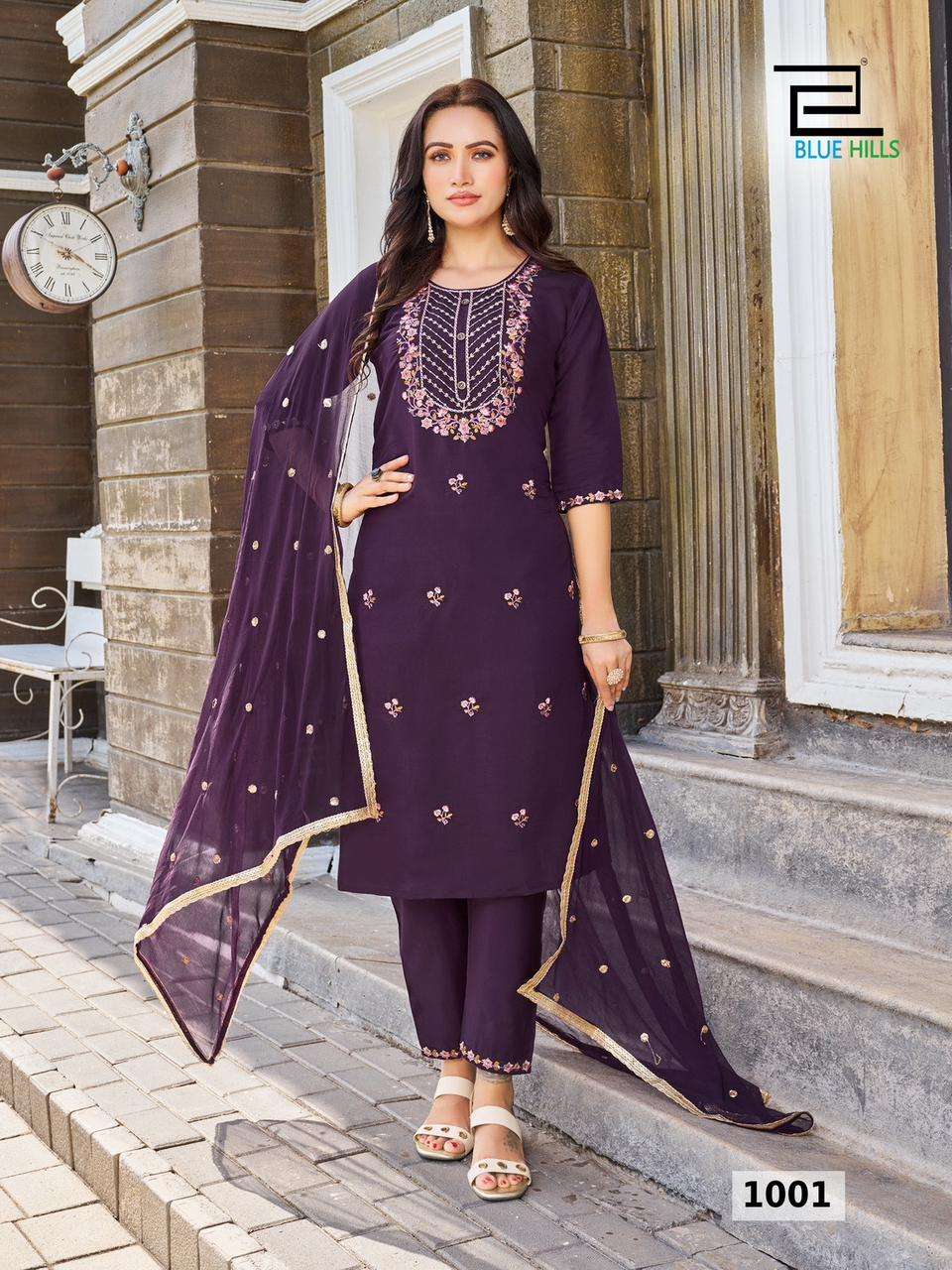 RASMALAI BY BLUE HILLS 1001 TO 1006 SERIES DESIGNER ROMAN SILK  DRESSES