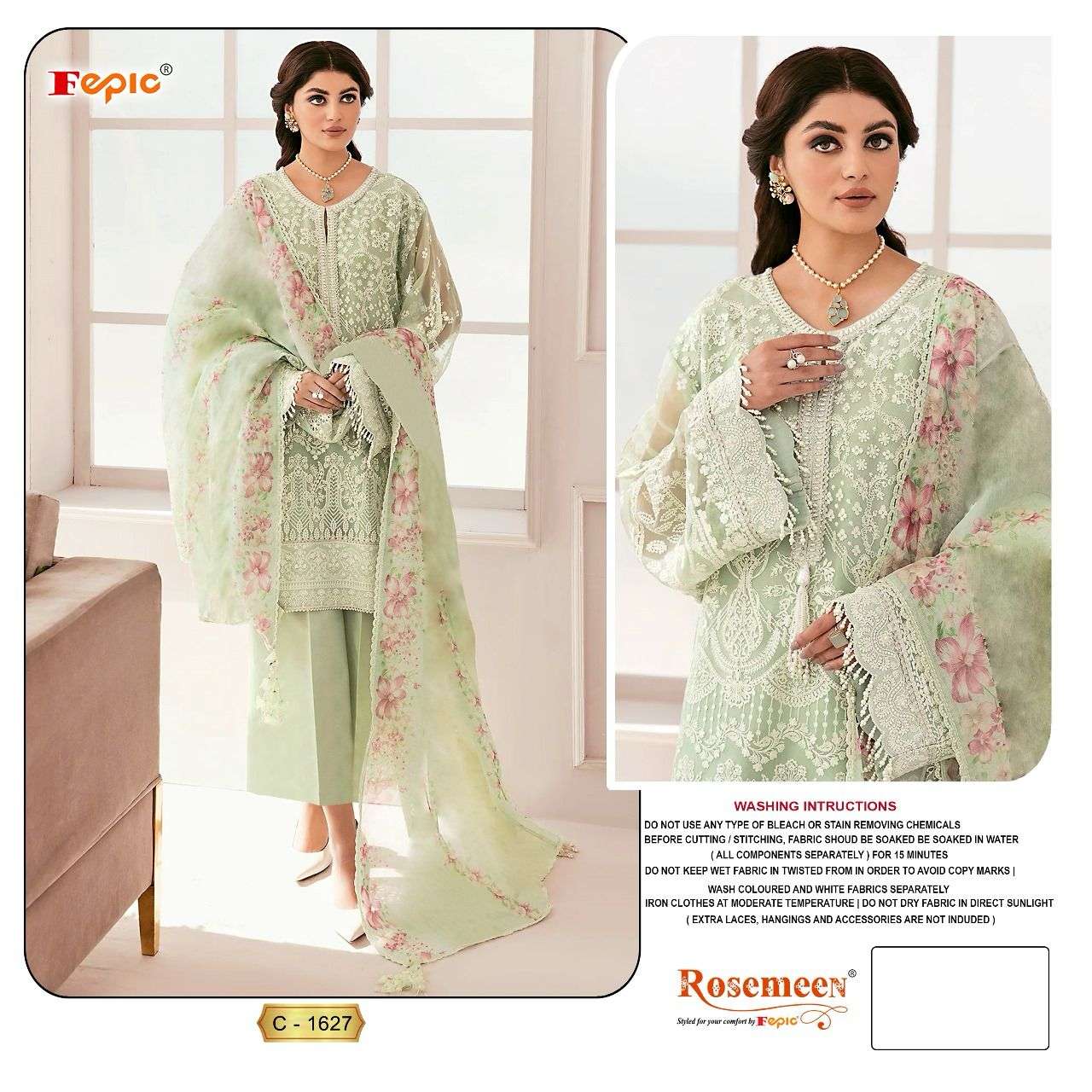 ROSEMEEN C-1627 HIT DESIGN BY FEPIC HEAVY ORGANZA PAKISTANI DRESSES