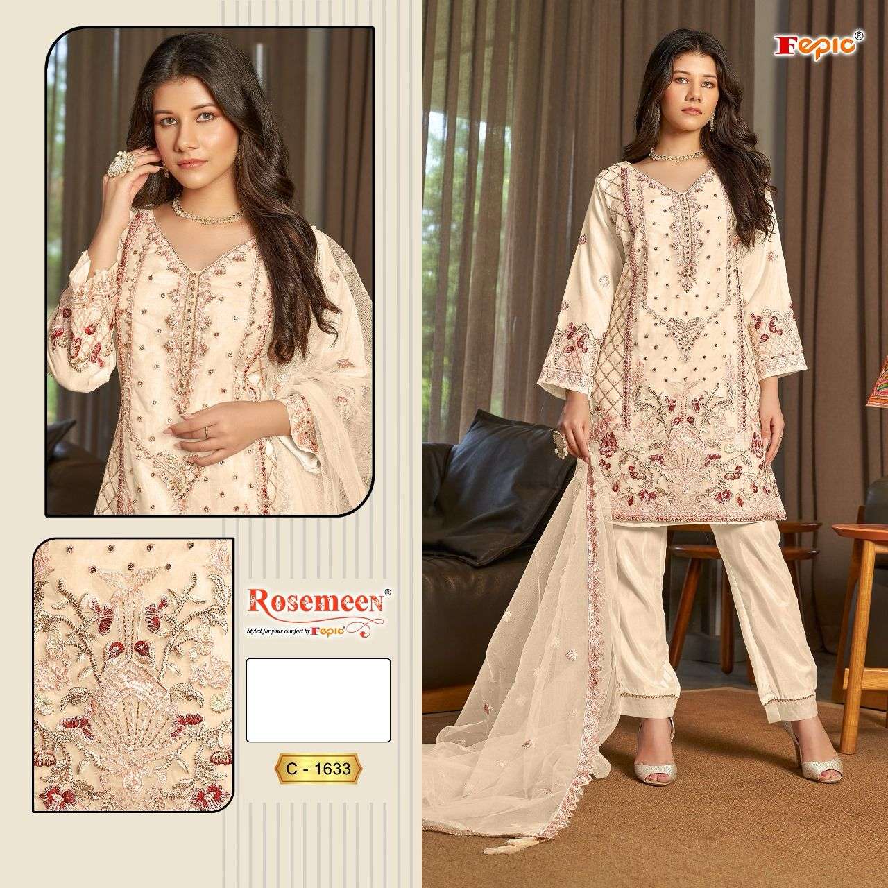 ROSEMEEN C-1633 COLOURS BY FEPIC DESIGNER ORGANZA PAKISTANI DRESSES