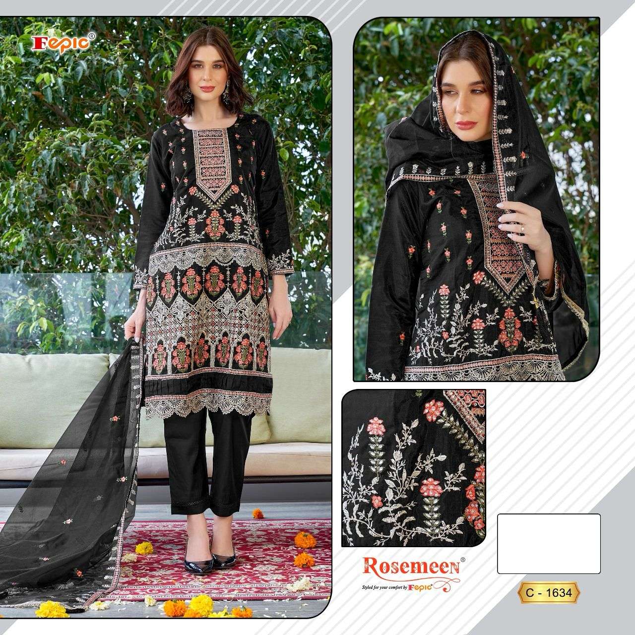 ROSEMEEN C-1634 COLOURS BY FEPIC HEAVY ORGANZA PAKISTANI DRESSES