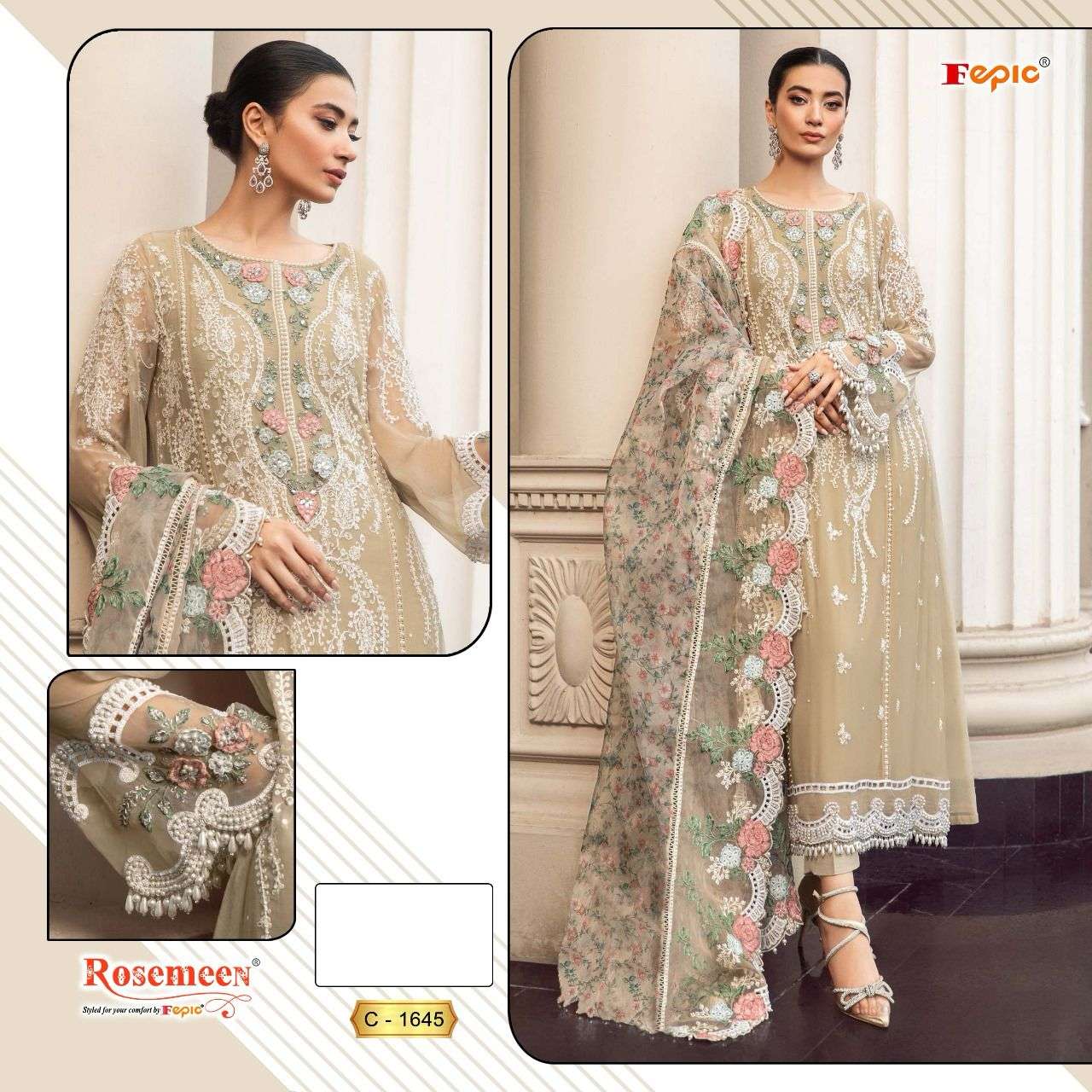 ROSEMEEN C-1645 NX BY FEPIC GEORGETTE EMBROIDERED PAKISTANI DRESS