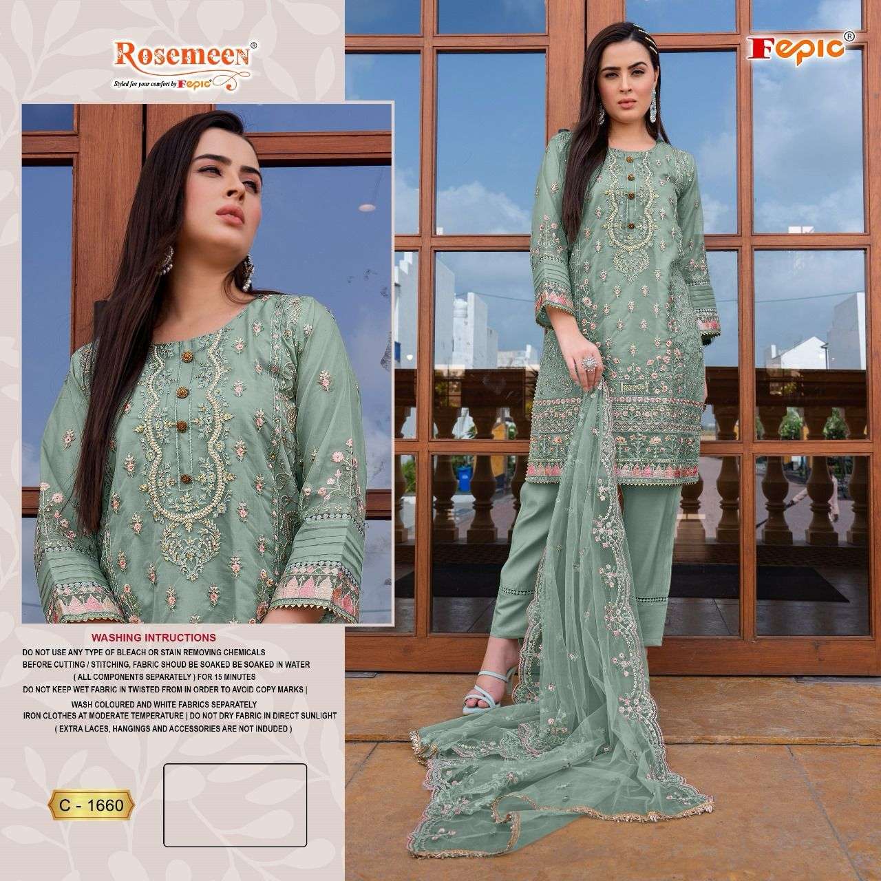 ROSEMEEN C-1660 COLOURS BY FEPIC DESIGNER ORGANZA PAKISTANI DRESSES