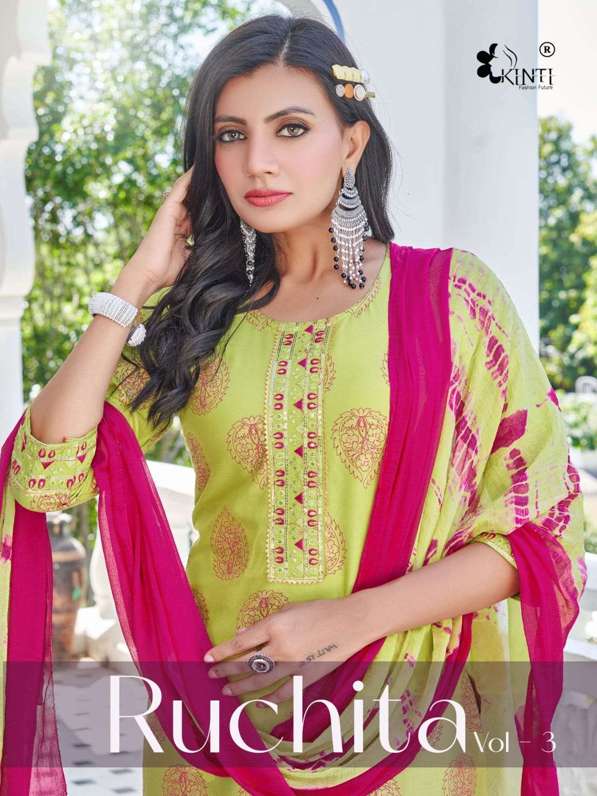 RUCHITA VOL-3 BY KINTI 1001 TO 1006 SERIES RAYON WORK STITCHED DRESSES