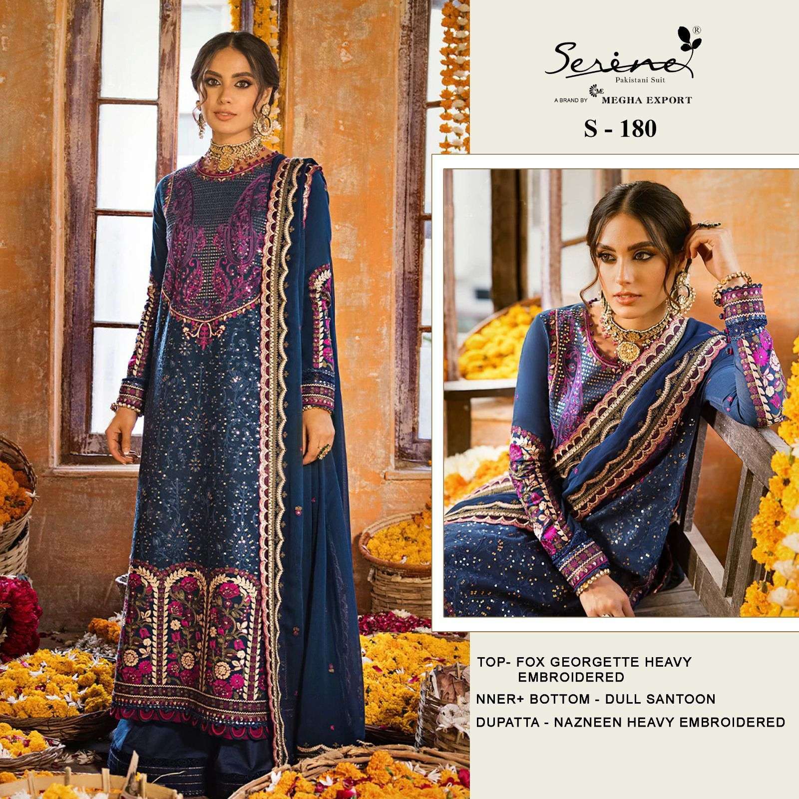 S-180 HIT DESIGN BY SERENE FAUX GEORGETTE EMBRODERY PAKISTANI DRESS