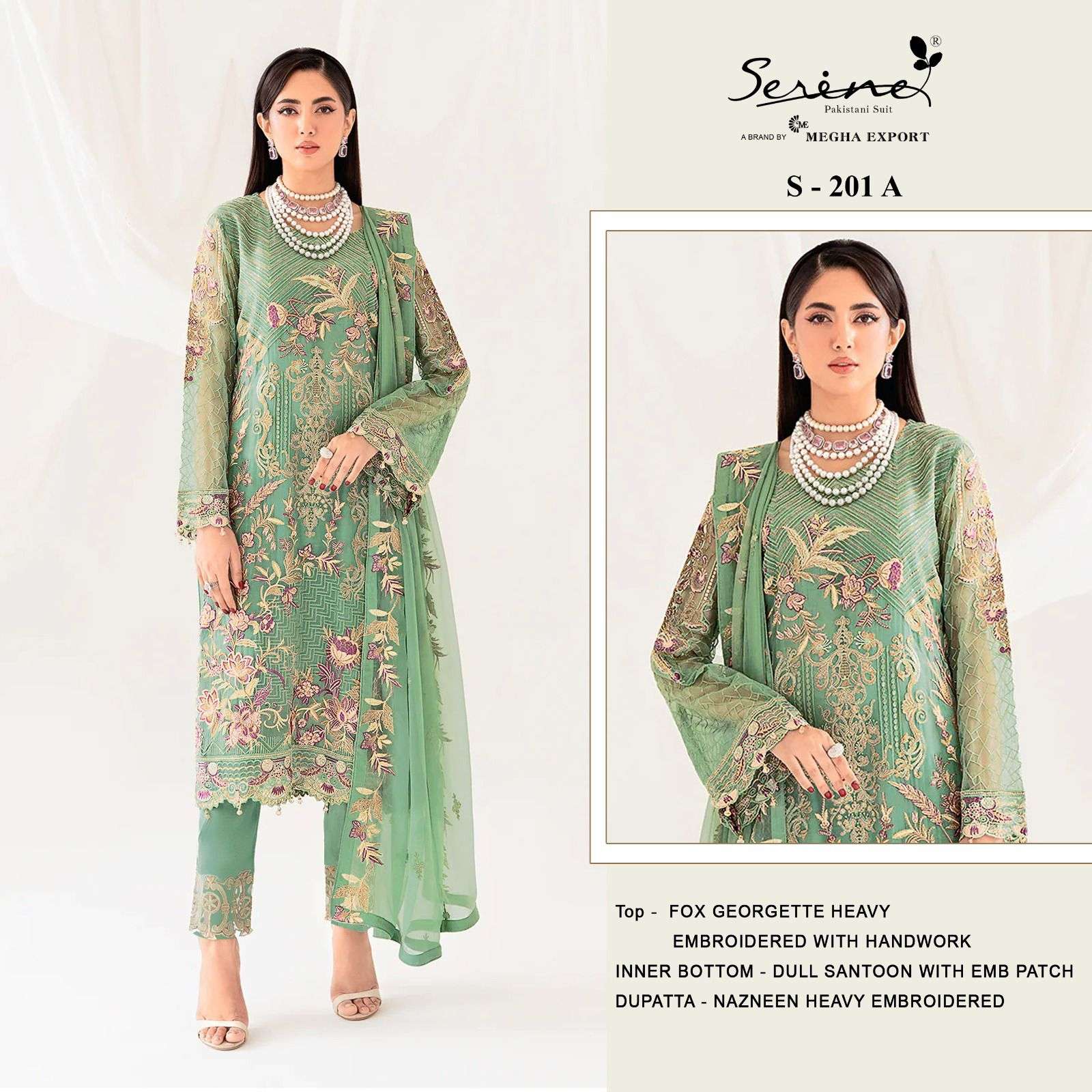 S-201 COLOURS  BY SERENE DESIGNER FAUX GEORGETTE EMBRODERY PAKISTANI DRESS