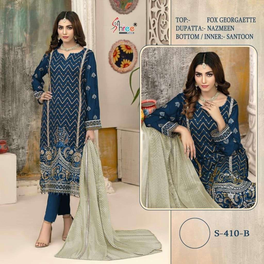 S-410 HIT DESIGN BY SHREE FABS FAUX GEORGETTE EMBROIDERY PAKISTANI DRESSES