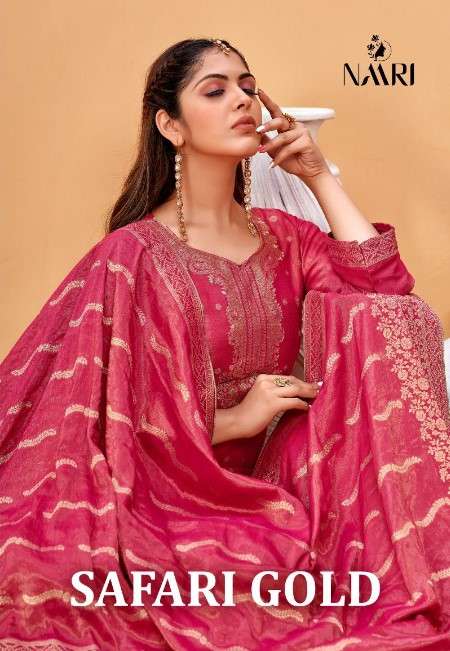 SAFARI GOLD BY NAARI 40001 TO 40004 SERIES PURE SILK JACQUARD DRESSES