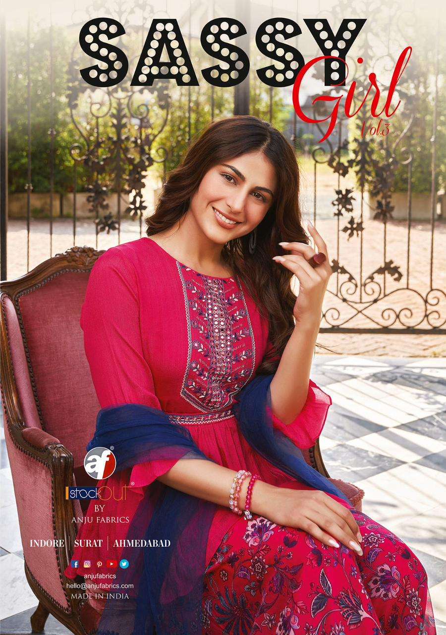 SASSY GIRL VOL-3 BY ANJU FABRICS 7221 TO 7226 SERIES CHINON WORK DRESSES