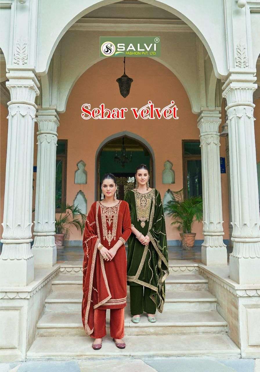 SEHAR VELVET BY SALVI FASHION 1001 TO 1004 SERIES VELVET EMBROIDERY DRESSES