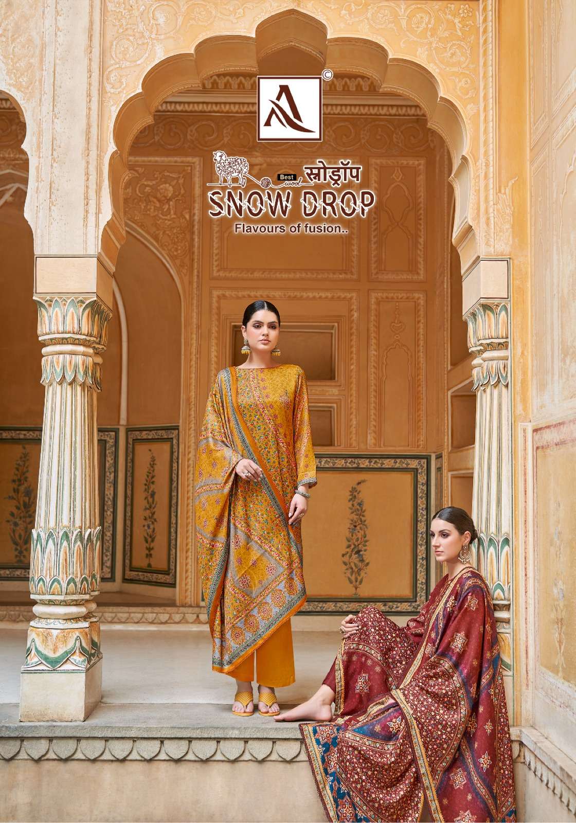 SNOW DROP BY ALOK SUITS 1326-001 TO 1326-008 SERIES VISCOSE PASHMINA PRINTED DRESSES