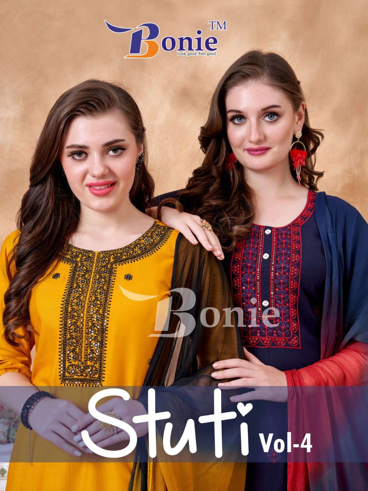 STUTI VOL-4 BY BONIE 4001 TO 4008 SERIES RAYON EMBROIDERY STITCHED DRESSES