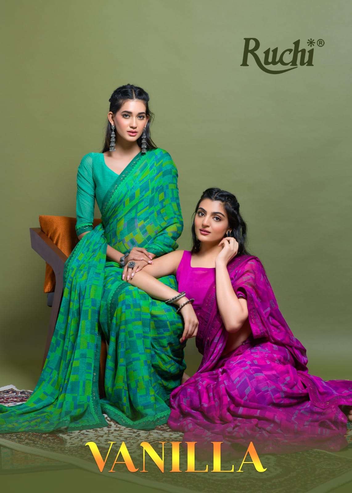 VANILLA VOL-3 BY RUCHI SAREES 25201-A TO 25206-B SERIES CHIFFON PRINT SAREES