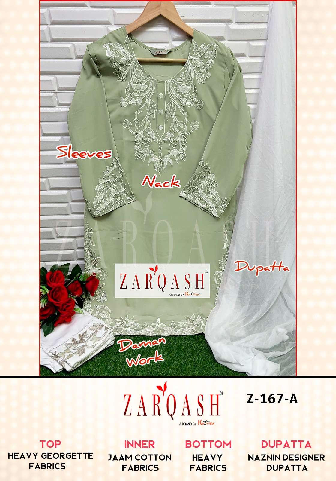 Z-167 COLOURS BY ZARQASH 167-A TO 167-D SERIES FAUX GEOGETTE WORK DRESSES