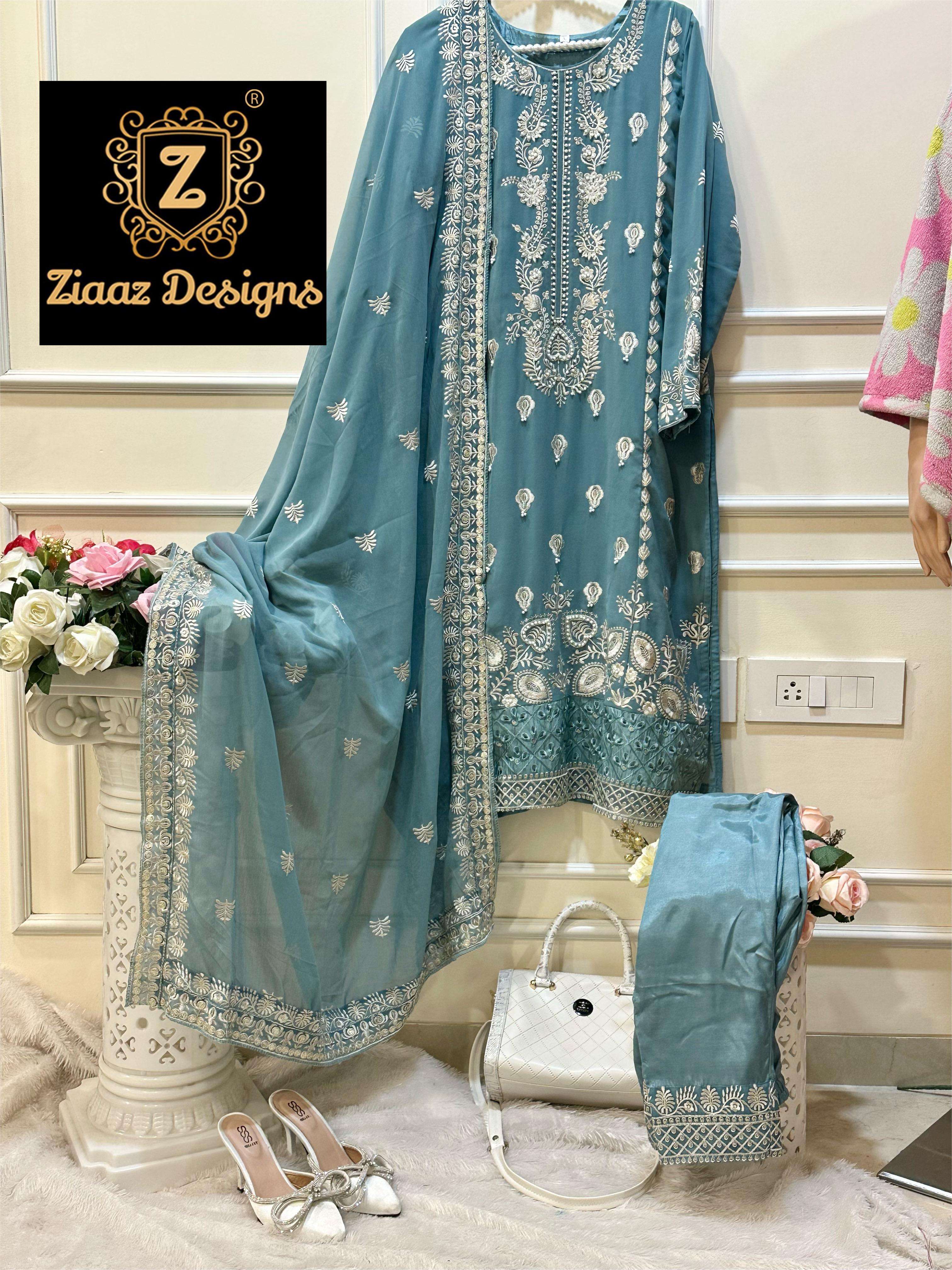 ZIAAZ 355 HIT DESIGN BY ZIAAZ DESIGNS HEAVY GEORGETTE EMBROIDERED DRESS