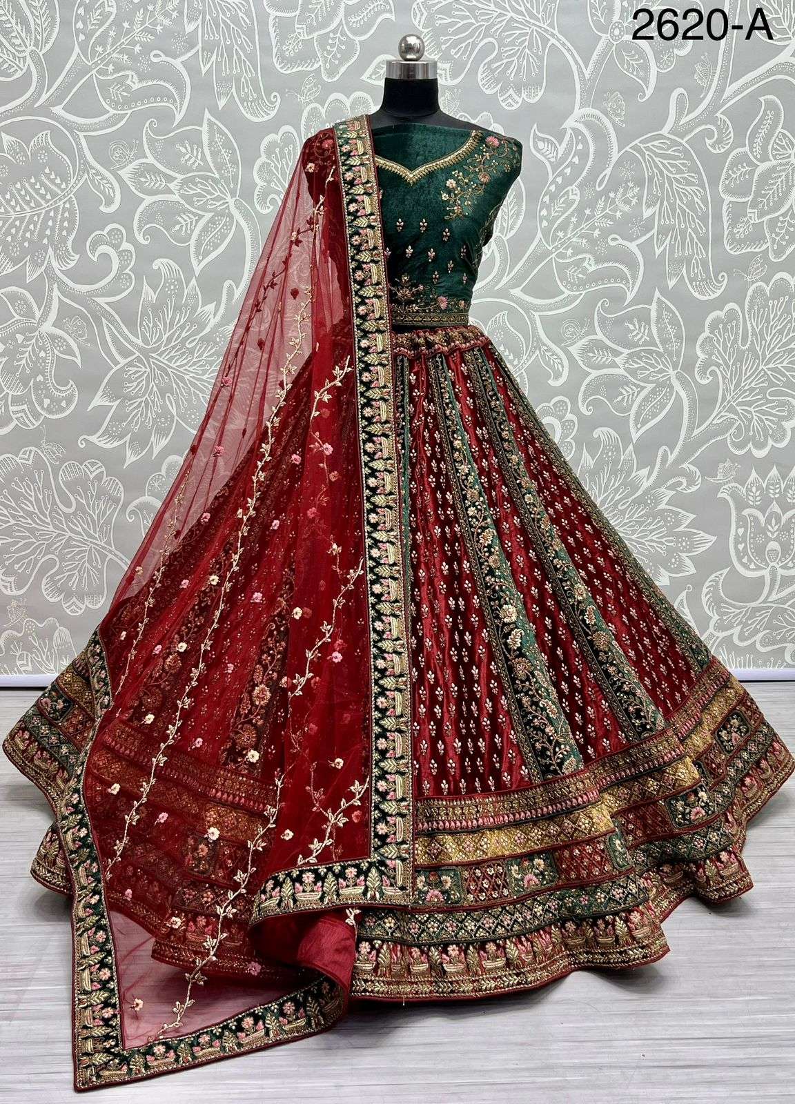 A-2620 COLOUR BY ASLIWHOLESALE DESIGNER BRIDAL VELVET HEAVY LEHENGAS