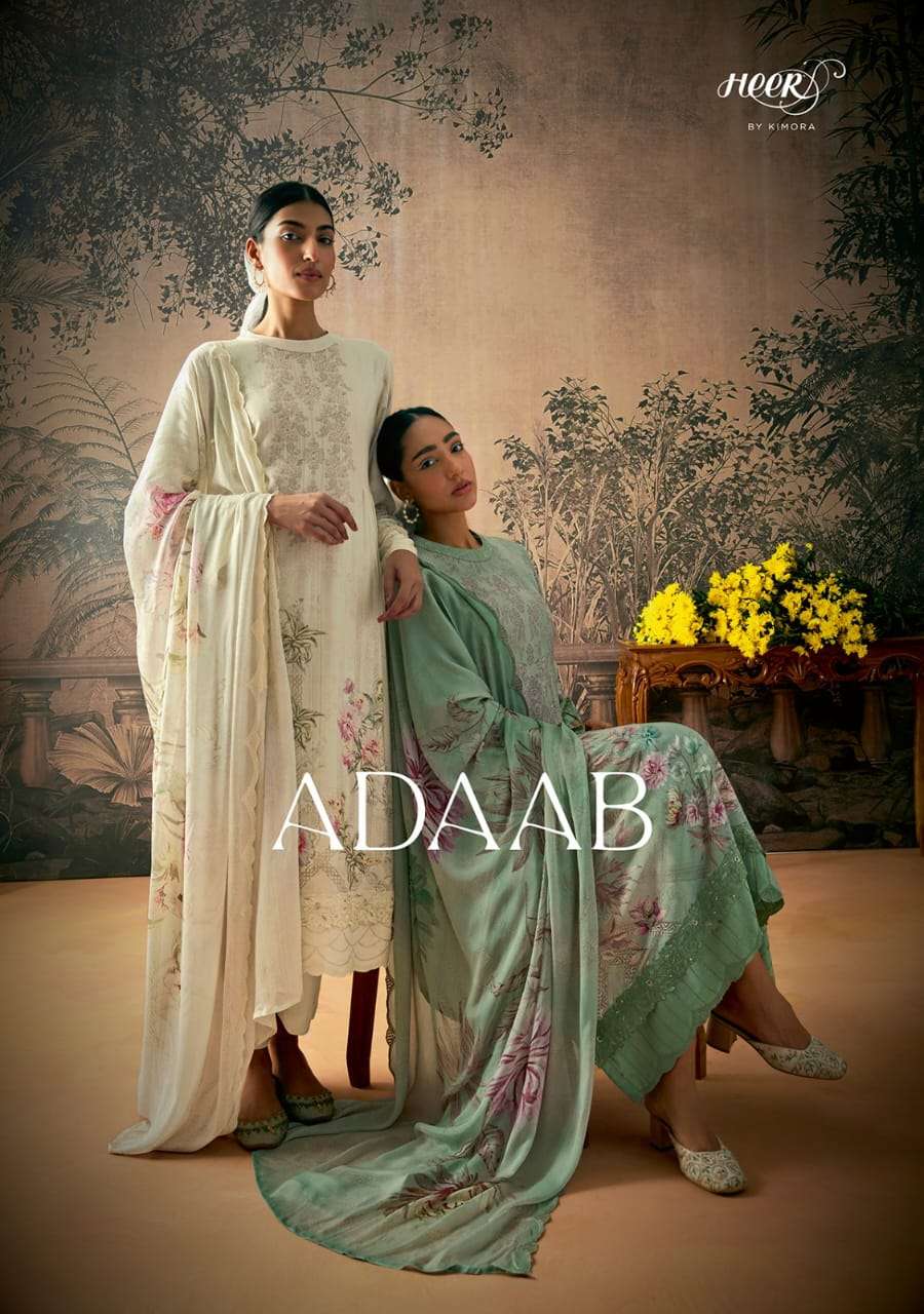 ADAAB BY HEER 9191 TO 9198 SERIES PURE MUSLIN SILK PRINTED WORK DRESSES