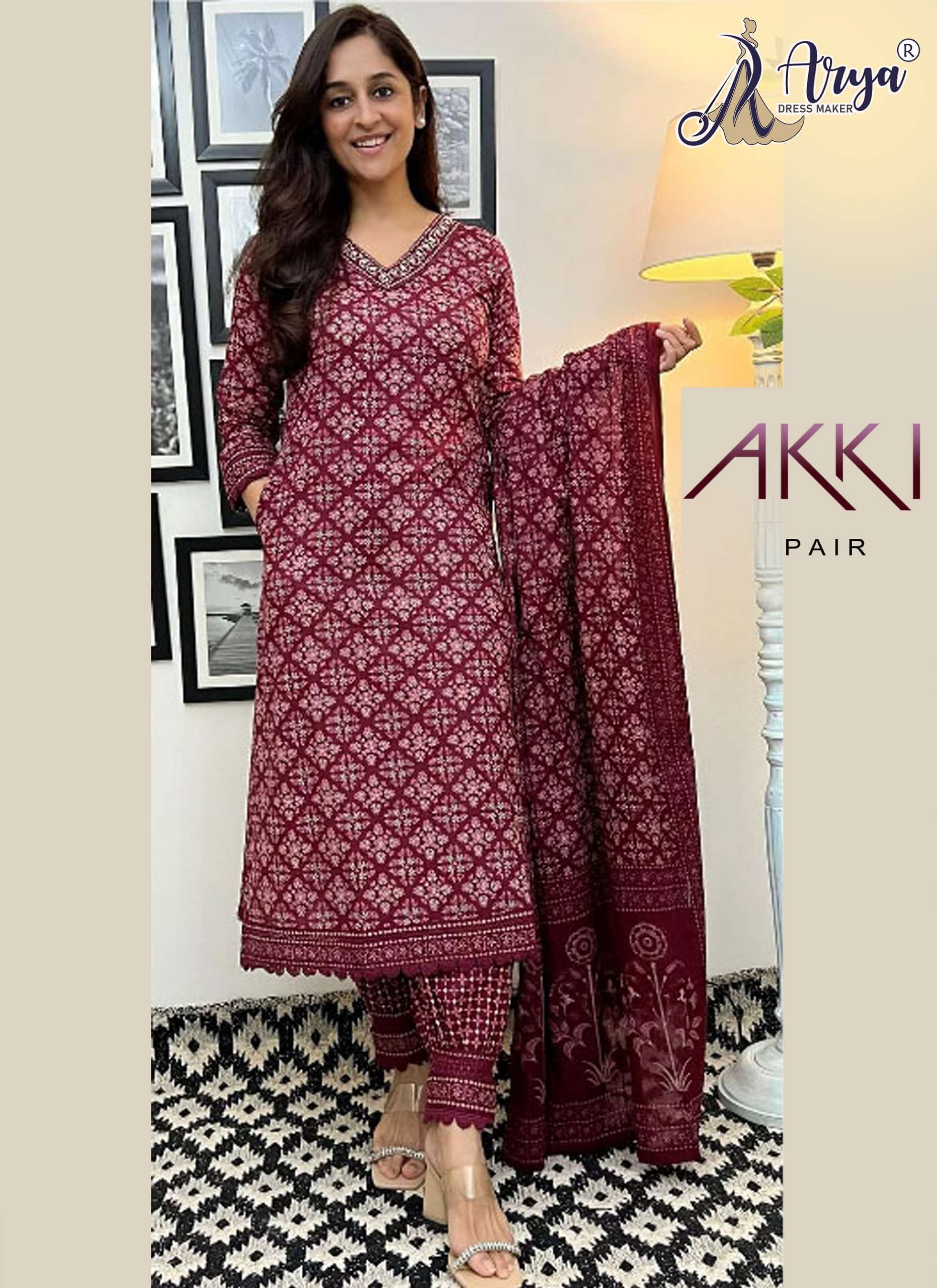 AKKI BY ARYA DRESS MAKER DESIGNER FANCY MUSLIN PRINT DRESSES