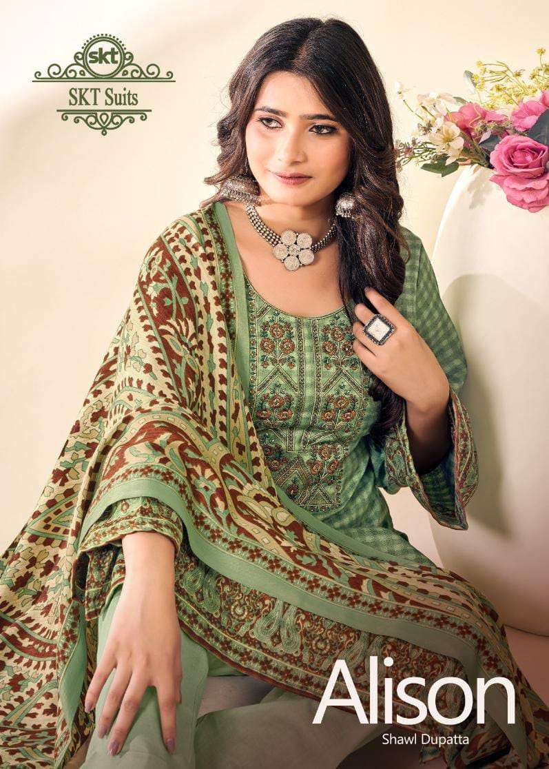 ALISON BY SKT SUITS 85001 TO 85008 SERIES PASHMINA PRINT DRESSES