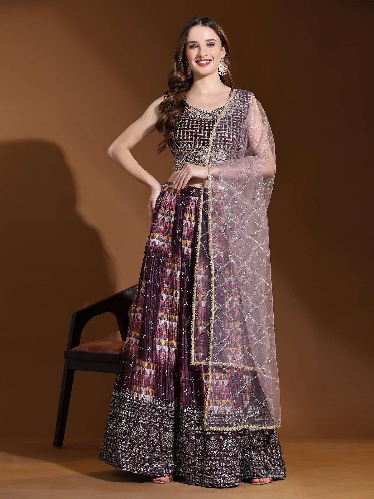 C-2053 BY AMOHA TRENDZ HEAVY DESIGNER PURE CHINON LEHENGAS