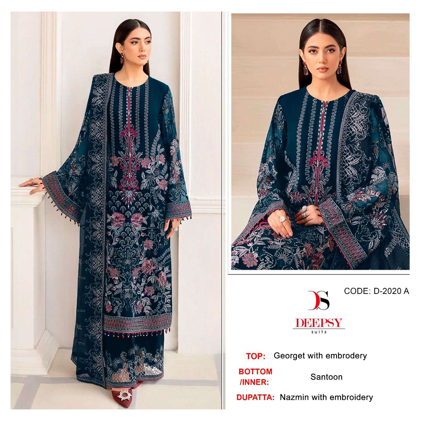 D-2020 COLOURS BY DEEPSY SUITS GEORGETTE EMBROIDERY PAKISTANI DRESSES