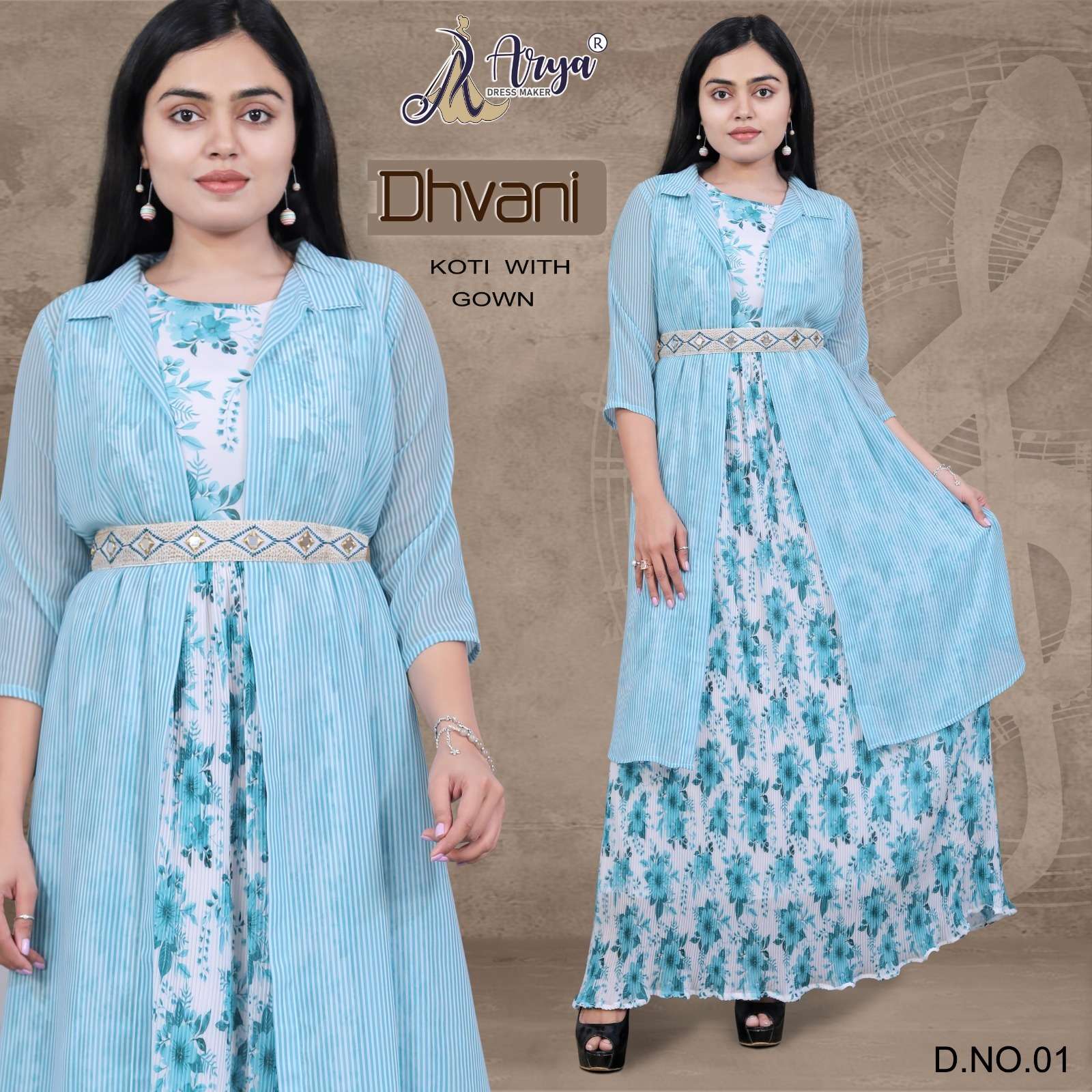 DHVANI BY ARYA DRESS MAKER DESIGNER FAUX GEORGETTE PRINT GOWNS WITH KOTI