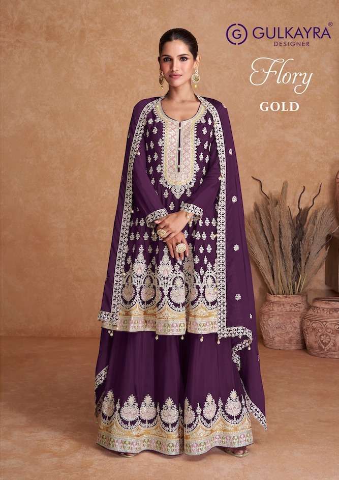 FLORY GOLD BY GULKAYRA 7403-A TO 7403-E SERIES DESIGNER HEAVY REAL CHINON DRESSES