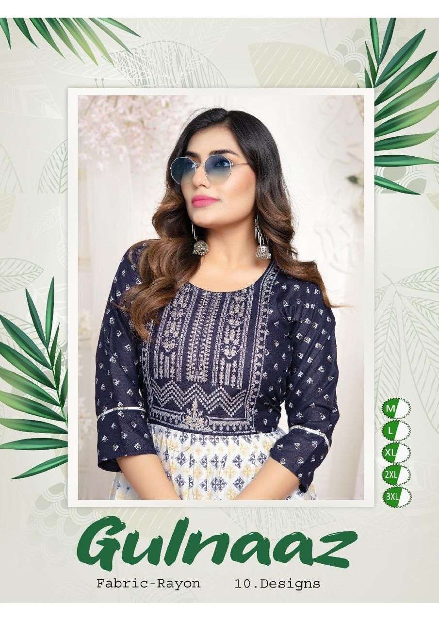 GOLDEN GULNAAZ BY ASLIWHOLESALE 001 TO 010 RAYON PRINT KURTIS