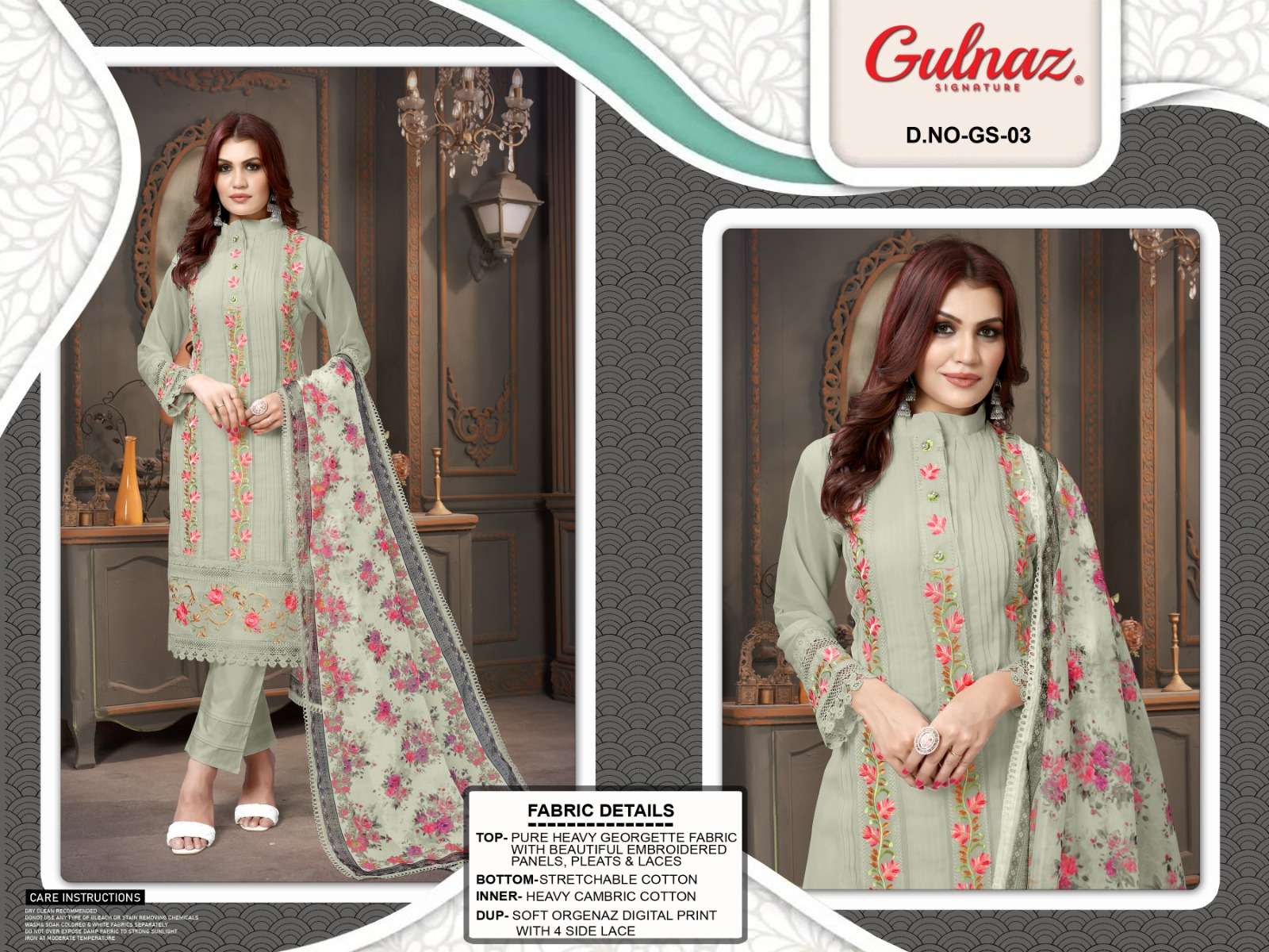 GULNAZ VOL-03 BY GULNAZ FAUX GEORGETTE EMBROIDERY PAKISTANI DRESSES