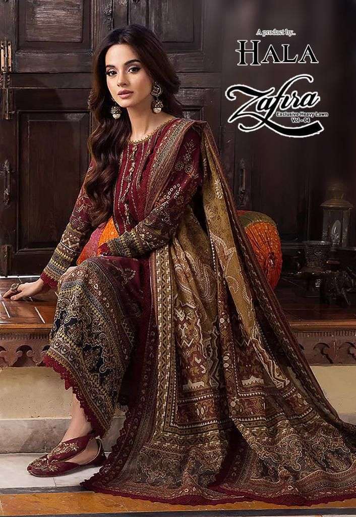 HALA ZAFIRA VOL-04 BY ASLIWHOLESALE 01 TO 04 SERIES COTTON EMBROIDERY DRESSES