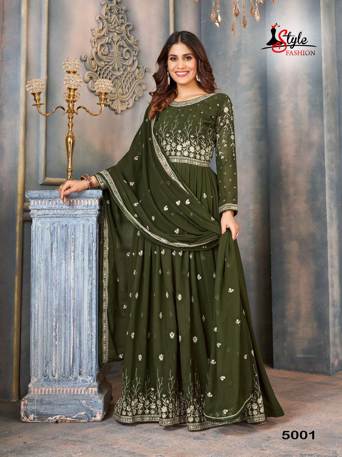 JEANCY VOL-5 BY ASLIWHOLESALE FANCY FAUX GEORGETTE WORK GOWNS