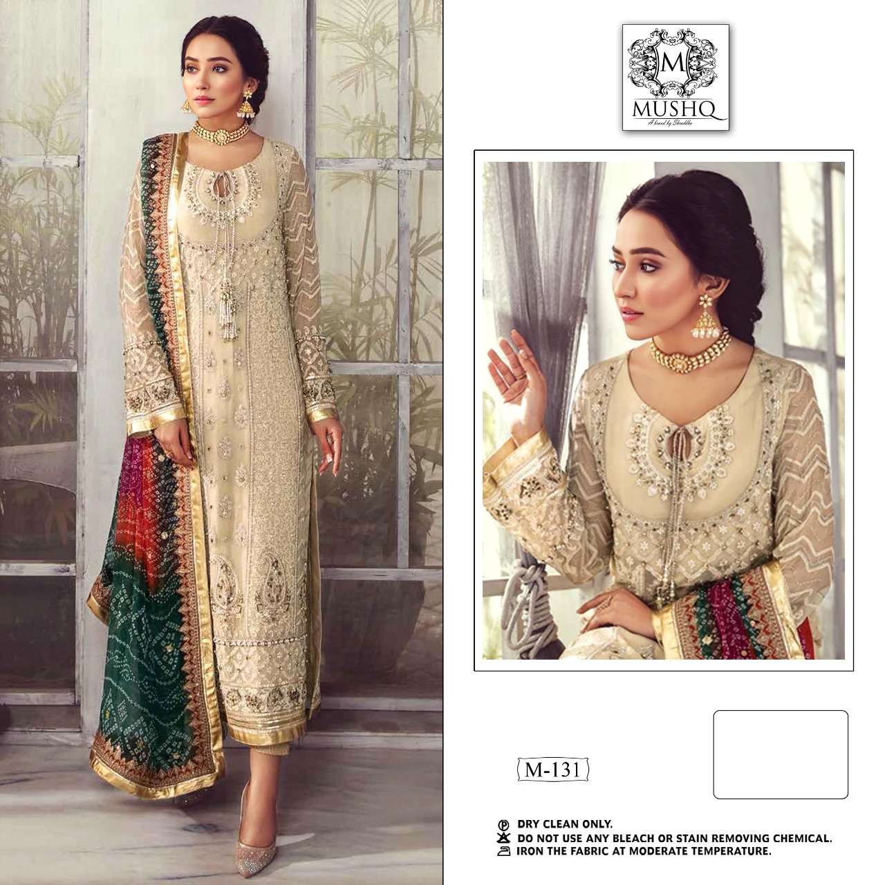 M-131 HIT DESIGN BY MUSHQ HEAVY FOX GEROGETTE EMBROIDERY PAKISTANI DRESS