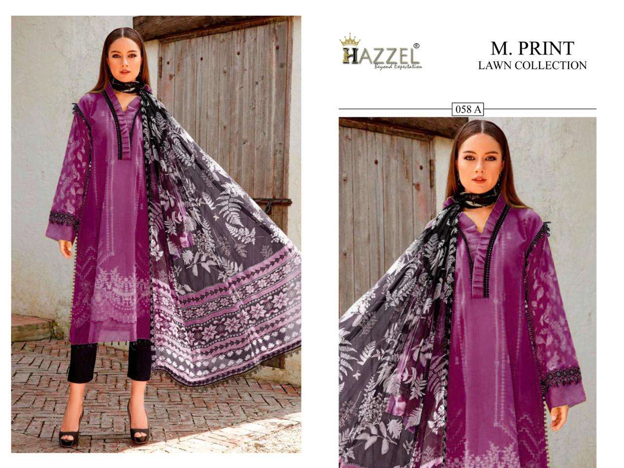 M PRINTS LAWN 58 NX BY HAZZEL HEAVY COTTON WORK PAKISTANI DRESSES