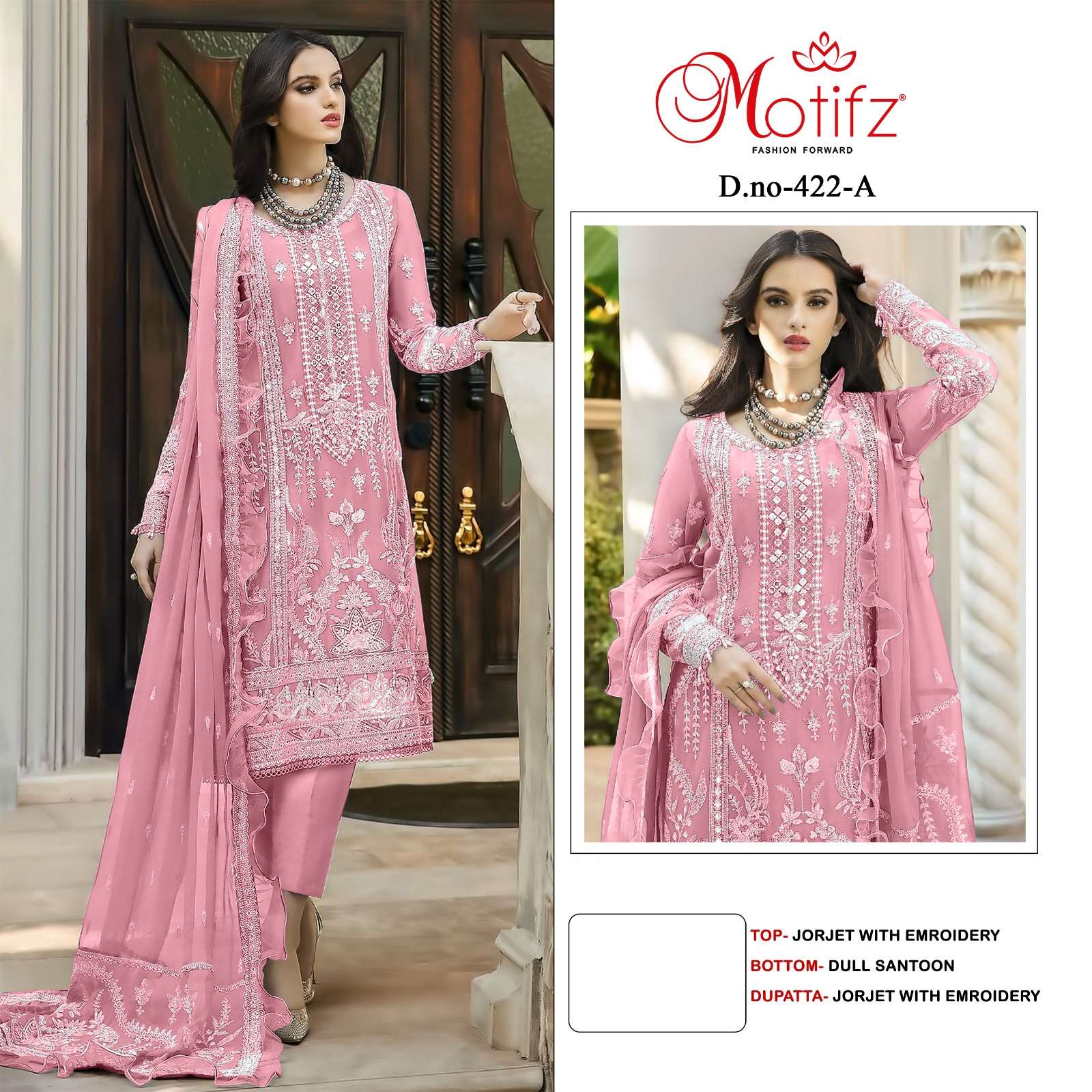 MOTIFZ 422 COLOURS BY MOTIFZ FAUX GEORGETTE EMBROIDERY PAKISTANI DRESSES