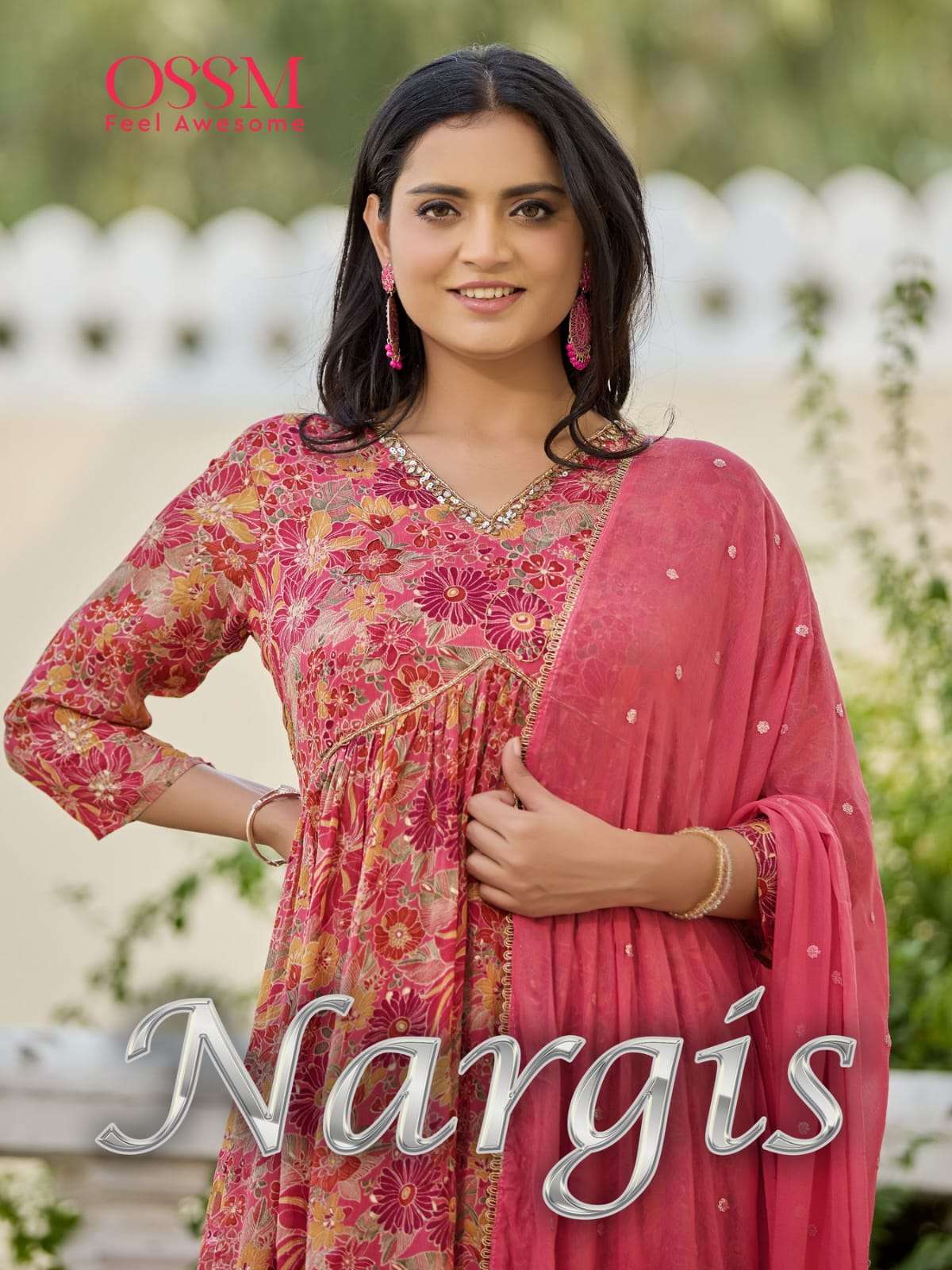 NARGIS BY OSSM 1001 TO 1006 SERIES FANCY CHINON SILK DRESSES