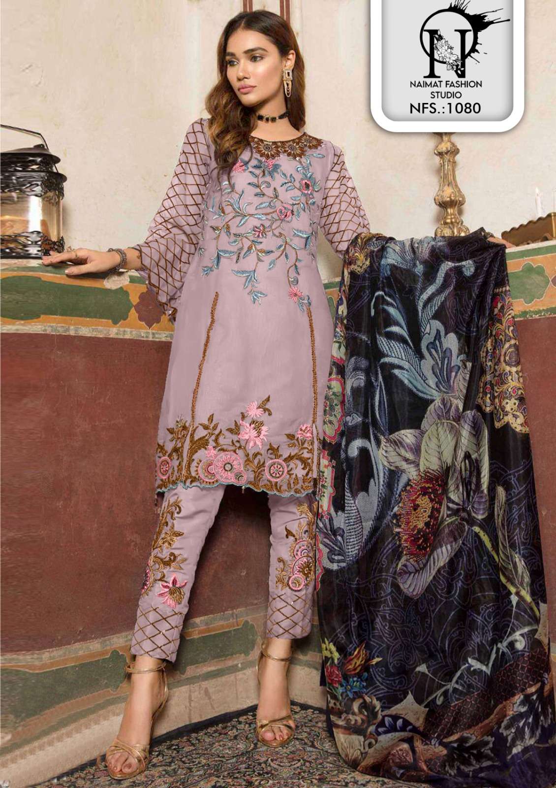 NFS 1080 COLOURS BY NAIMAT FASHION STUDIO PURE FAUX STITCHED PAKISTANI DRESSES