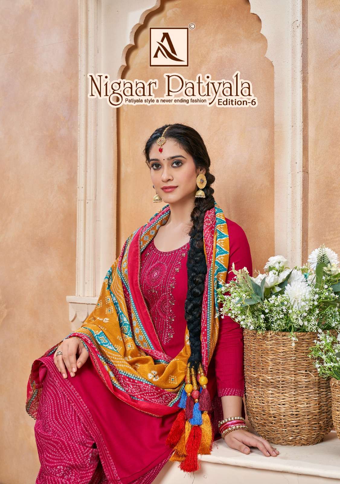 NIGAAR PATIYALA VOL-6 BY ALOK SUIT 1393-001 TO 1393-10 SERIES RAYON EMBROIDERY DRESSES