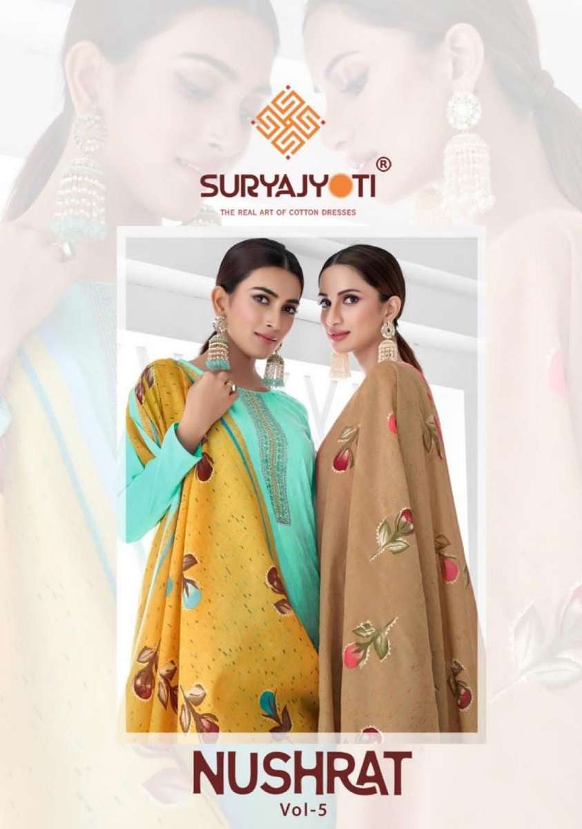 NUSHRAT VOL-5 BY SURYAJYOTI 5001 TO 5010 SERIES COTTON PRINT DRESSES