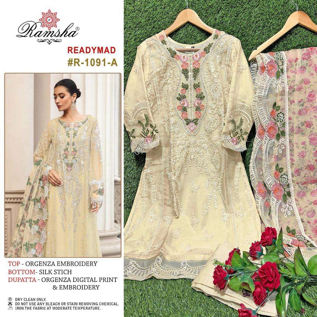 R-1091 COLOURS BY RAMSHA ORGANZA EMBROIDERY STITCHED PAKISTANI DRESSES