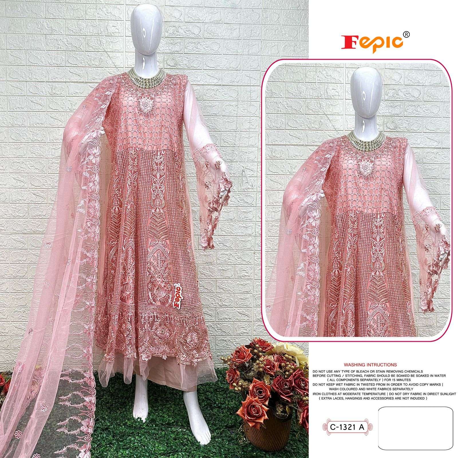 ROSEMEEN C-1321 COLOURS BY FEPIC NET EMBROIDERED HANDWORK PAKISTANI DRESSES